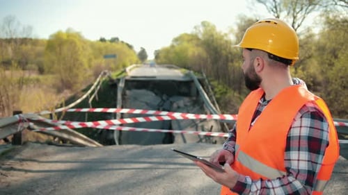 View of the Destroyed Road Bridge As Consequences a Natural Disaster