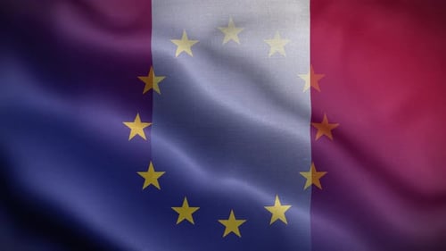 Waving French and European Union Combination Flag