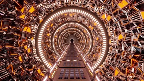 3D rendered animation, alien science fiction energy reactor gangway