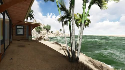 Beach waves on the edge of the house