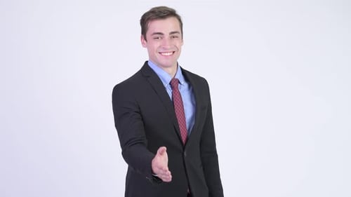 Young Happy Handsome Businessman Giving Handshake