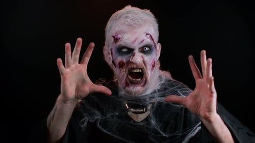 Scary Halloween Zombie with Distorted Makeup