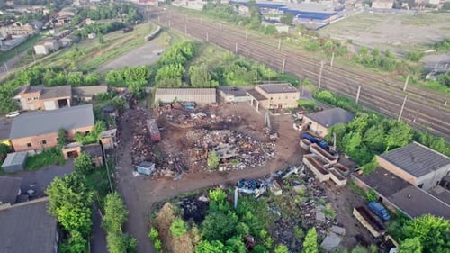 Aerial Top View of the Large Logistics Park with Factories