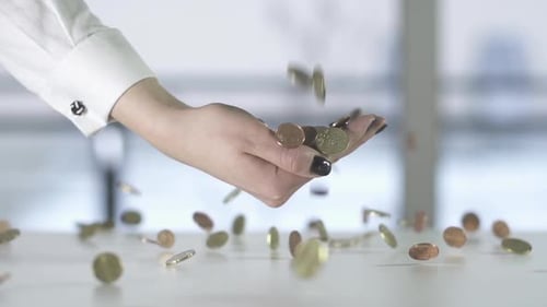 Cash Money Coins Dropping Down Background