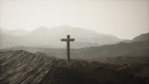Wooden Crucifix Cross at Mountain