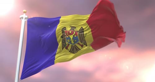 Realistic Moldova Flag Waving Loop against Cloudy Sky