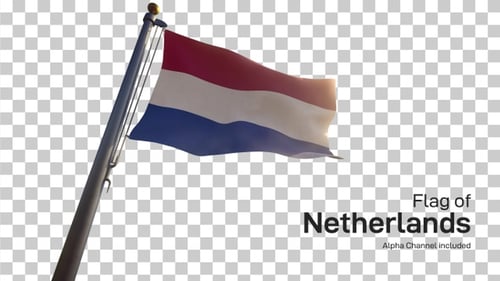 Realistic Netherlands Flag Waving on Pole with Transparent Background