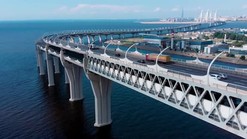 Aerial View of the Bridge with Cars Through the Highspeed Way