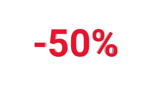 50 Percent Off Discount Text Motion Graphic Element Minimalistic Animation Red on White Background