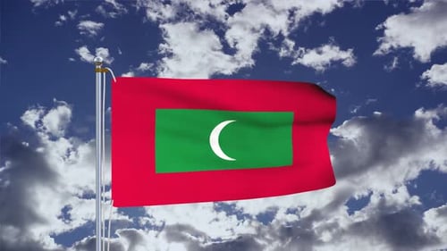Realistic Waving National Flag Against Blue Sky