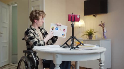 Young Adult in Wheelchair Gives Presentation at Home