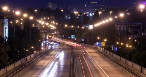 Night timelapse of traffic in Warsaw