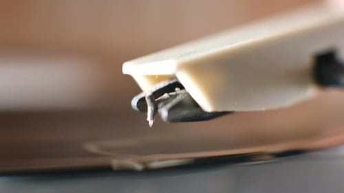 Close Up of Record Player Needle on Vinyl