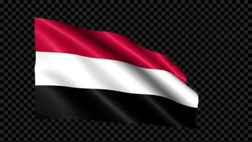 Yemen Flag Waving on Black Background Loop Animation
