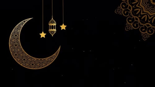 Golden Crescent Moon and Lantern Decorative Animation