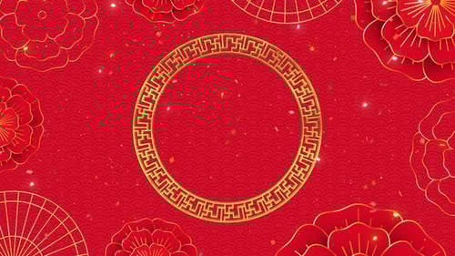 Chinese New Year Festive Red and Gold Floral Background