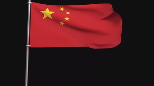 China Flag Waving on Pole Realistic Animation