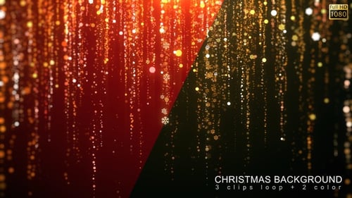 Golden Sparkling Particle Streams and Snowflakes Holiday Background
