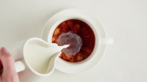 Black Tea with Milk in Cup Top View