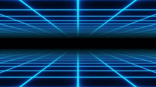 4K video animation lop. Seamless loop of an endless gird corridor with glowing blue lights