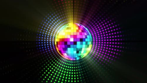 A bright disco ball with shimmering reflections