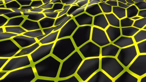Waving Black Fabric with Yellow Geometric Grid Background