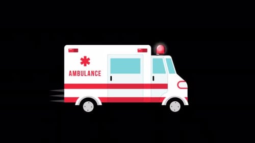 Flat Design Animated Ambulance Driving with Flashing Lights
