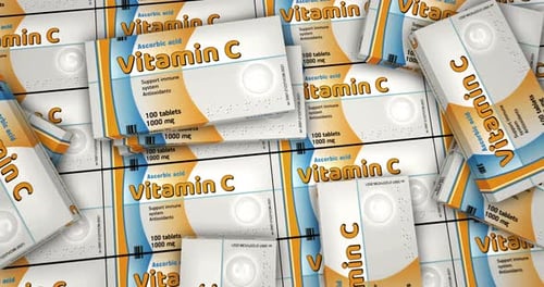 Vitamin C Boxes Falling and Piling Up Animation