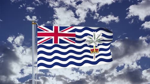 Waving British Indian Ocean Territory Flag Animation with Cloudy Sky