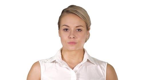 Close Up of a Blond Woman on White