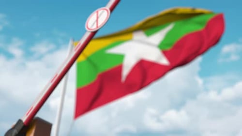 Animated Coronavirus Barrier Closes Border with Waving Flag