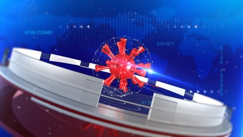 Global News Broadcast Background with Rotating 3D Virus Cell