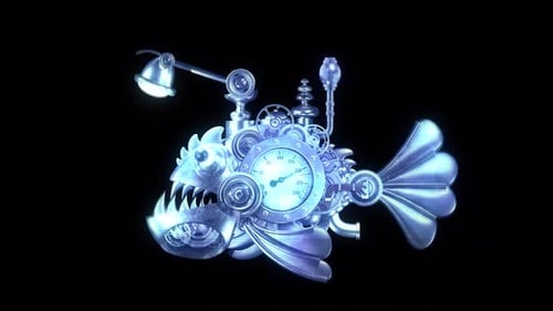 Animated Steampunk Mechanical Anglerfish with Glitch Effect