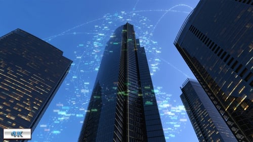 City Buildings With Digital Data 4K