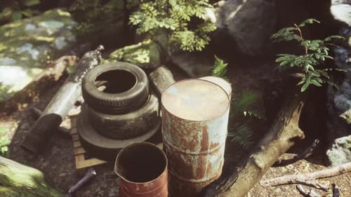 Discarded Car Tires in the Forest