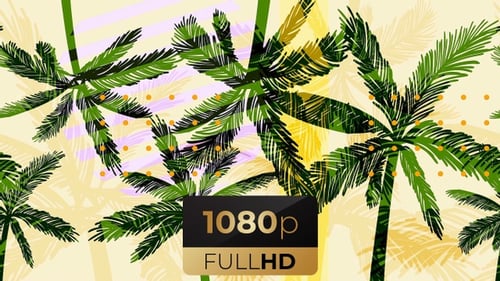 Vibrant Animated Palm Trees with Abstract Geometric Design