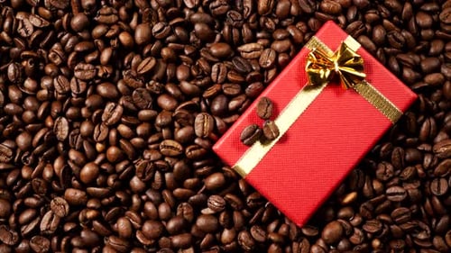 Red Gift Box on Coffee Beans.