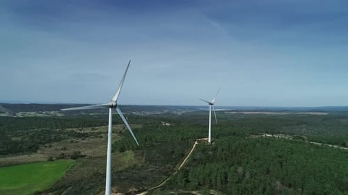 Aerial View of Windmills on Wind Farm