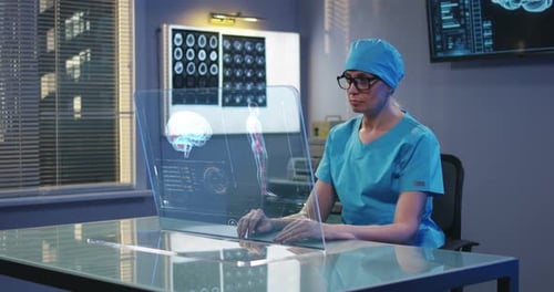 Doctor Using Futuristic Technology for Patient Analysis