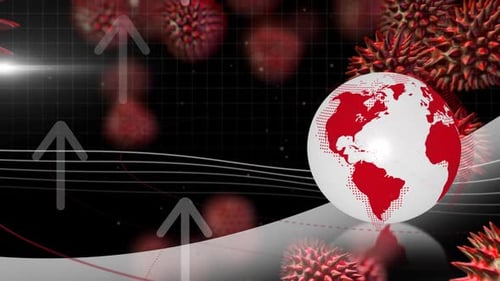 Animated Global Virus Spread with Upward Arrows Background