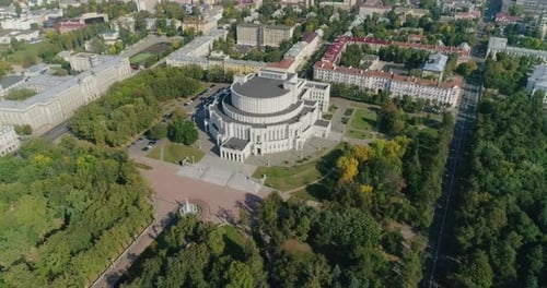 Theatre of Opera and Ballet Top View in Minsk City, Belarus Cityscape Panorama