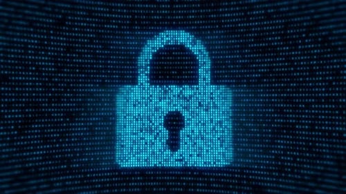 Abstract Blue Digital animation of digital lock Binary Code moving in the screen