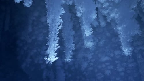 Beautiful Crystal Icicles Blue Sharp Ice Snowflakes Inside Frozen Cave