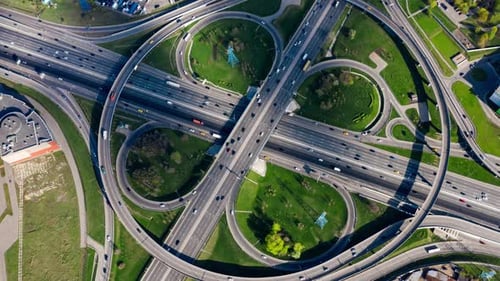 Freeway Intersection Traffic Trails in Moscow