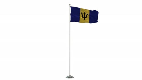 Barbados 3D-Illustration der wehenden Flagge auf einer langen Stange mit Alpha