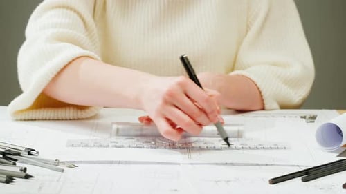 Architekt Designer Zeichnungsplan Blueprint Nahaufnahme