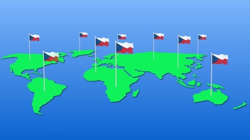 Animated World Map with Waving Country Flags