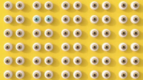 Ojos en movimiento sobre fondo amarillo