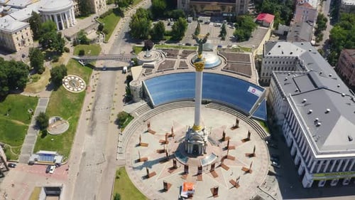 Aerial View of the Kyiv Ukraine Above Maidan Nezalezhnosti Independence Monument