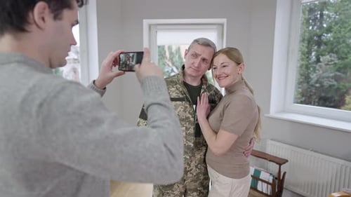 Family Photo with Soldier Home from Duty